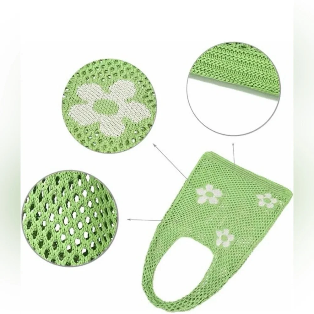 Women's Crochet Beach Bag Tote Small Knit Bag Summer Shoulder Green
